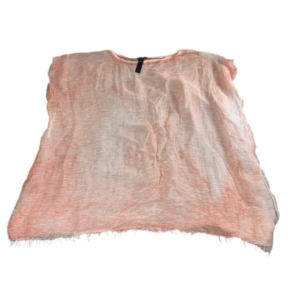Eileen Fisher Linen Blend Peach Poncho Top One Size Raw Edge Layer Blouse New - Picture 9 of 9